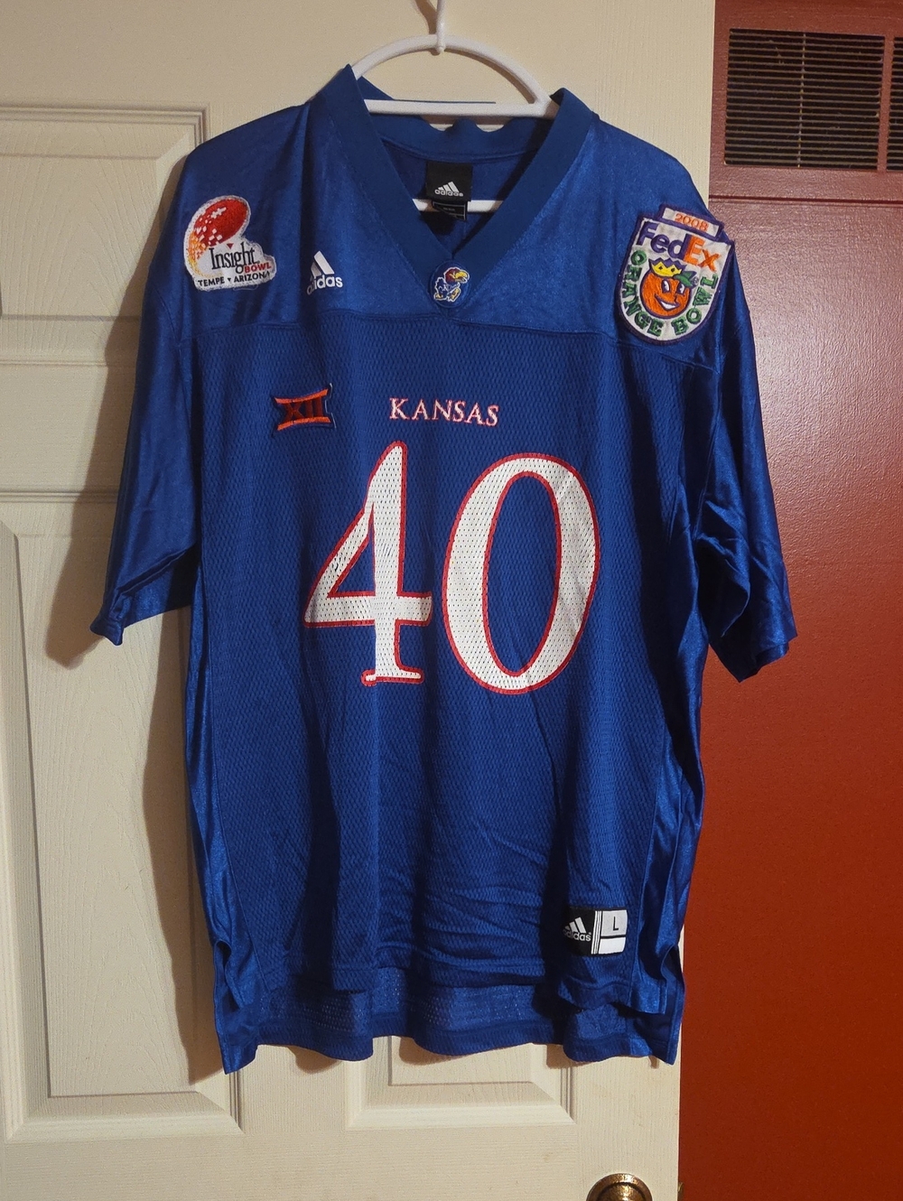 KU adidas Royal Blue Kansas #40 Football Jersey with Red & White Accents